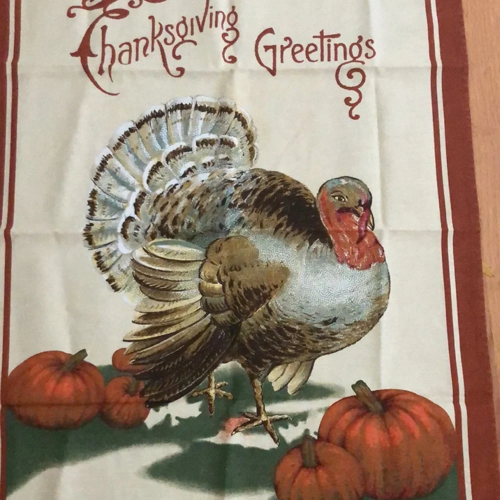 RETIRED Williams Sonoma New Large Thanksgiving Turkey Greetings Towel